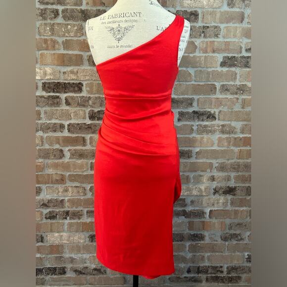 Betsy & Adam vintage red one shoulder gown cocktail dress bow ruched size 10 - Picture 4 of 9